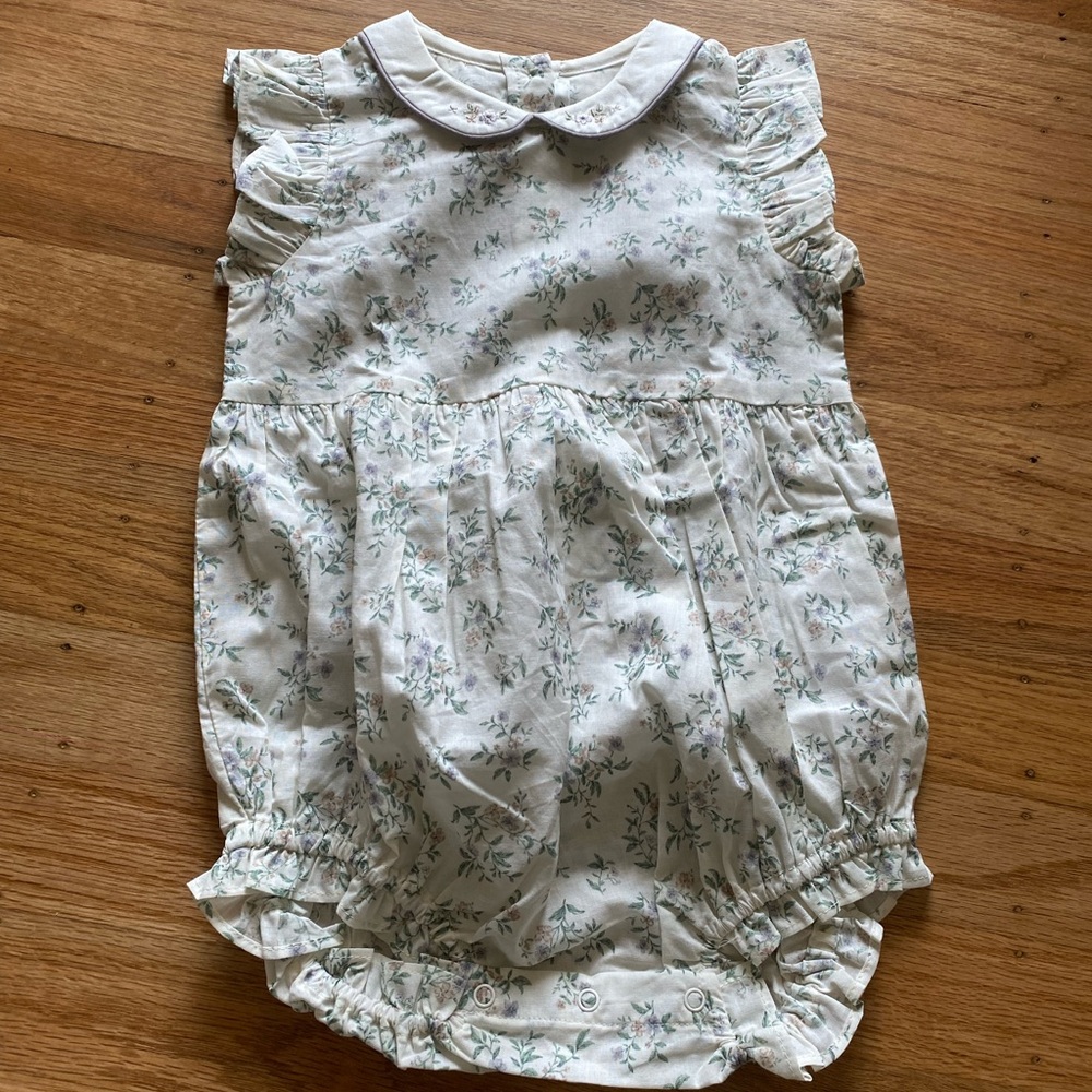 White Floral One Piece Footie 18 months